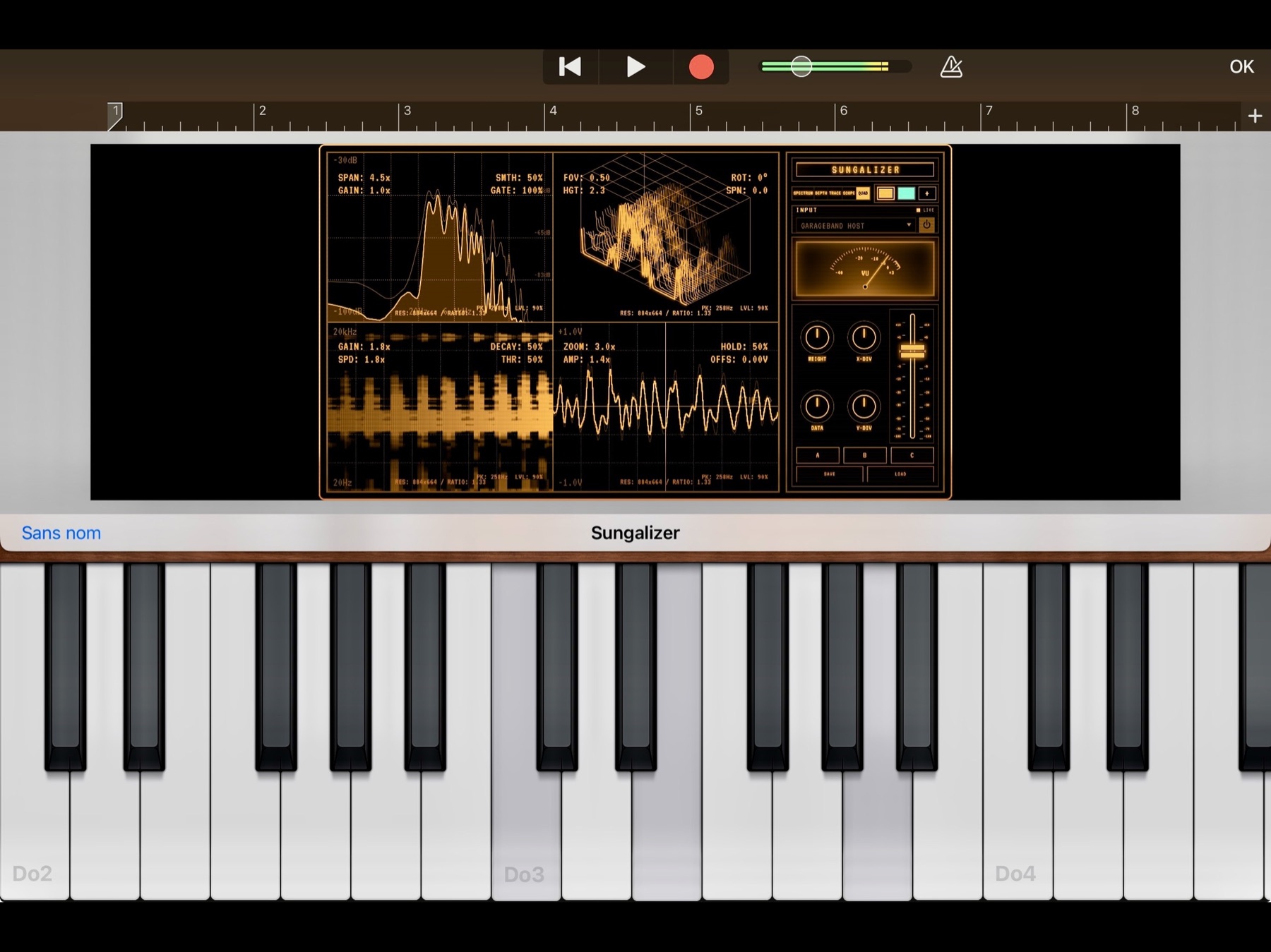 Sungalizer AUv3 running inside GarageBand on iPad.